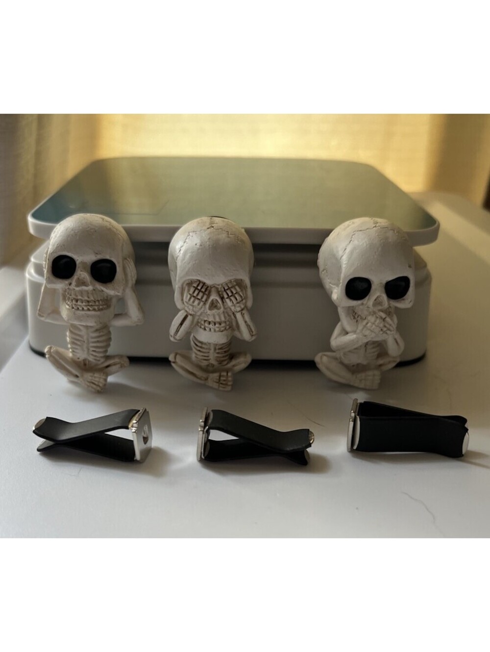 Mini Skeleton Vent Decorations Hear No Evil See No Evil Speak No Evil New